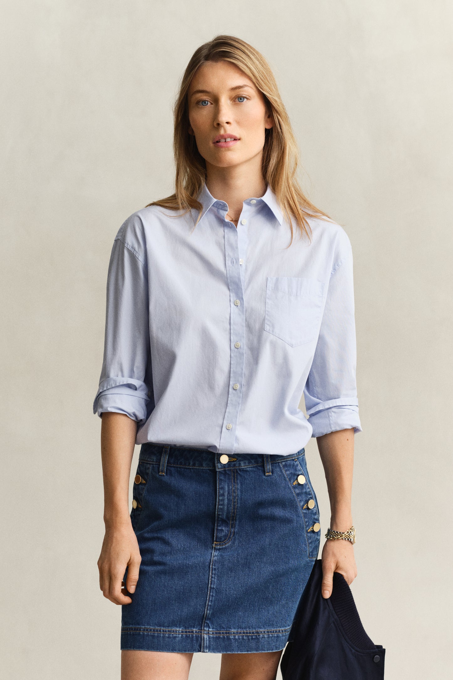 LIGHT BLUE, REL CLASSIC POPLIN SHIRT, FRONT-VIEW BY GANT AU.