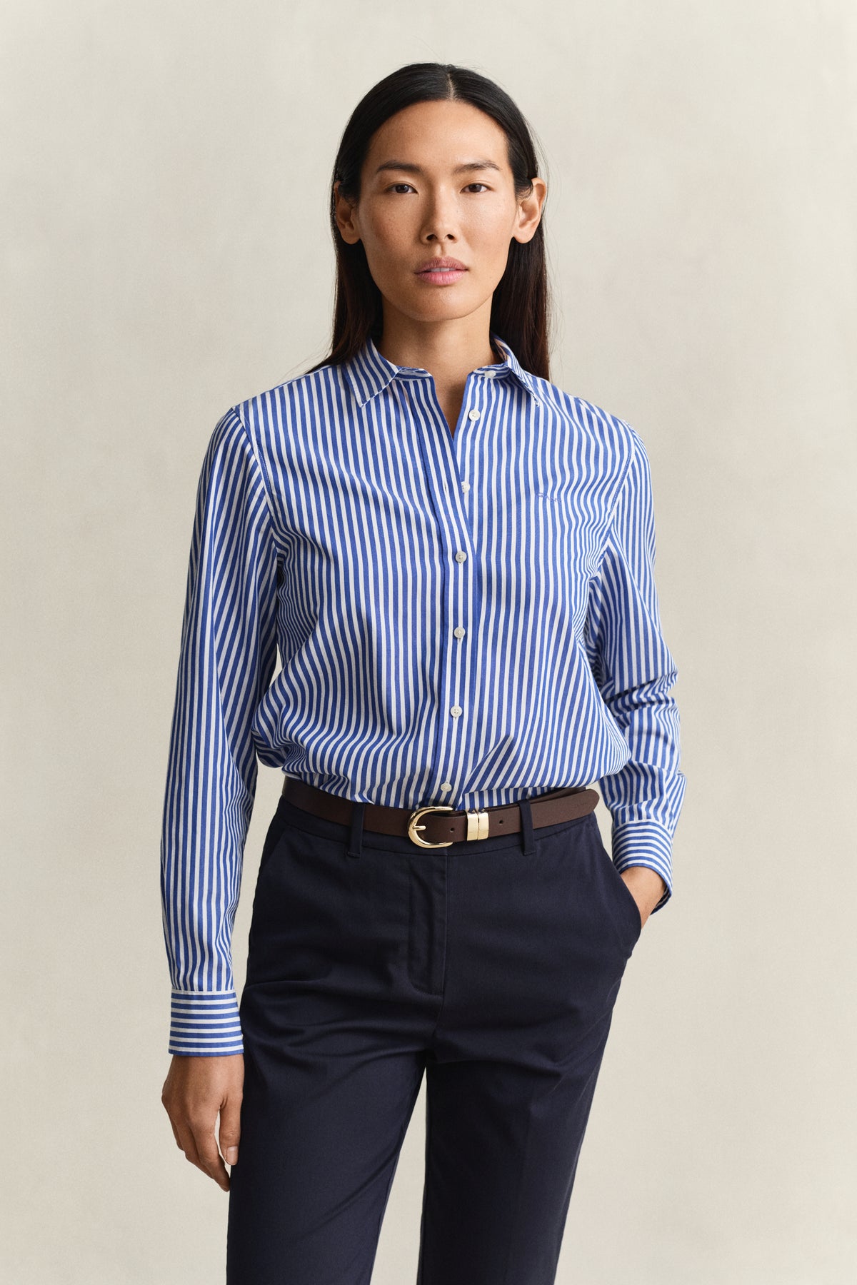 ROYAL BLUE, REG CLASSIC POPLIN STRIPED SHIRT, FRONT-VIEW BY GANT AU.