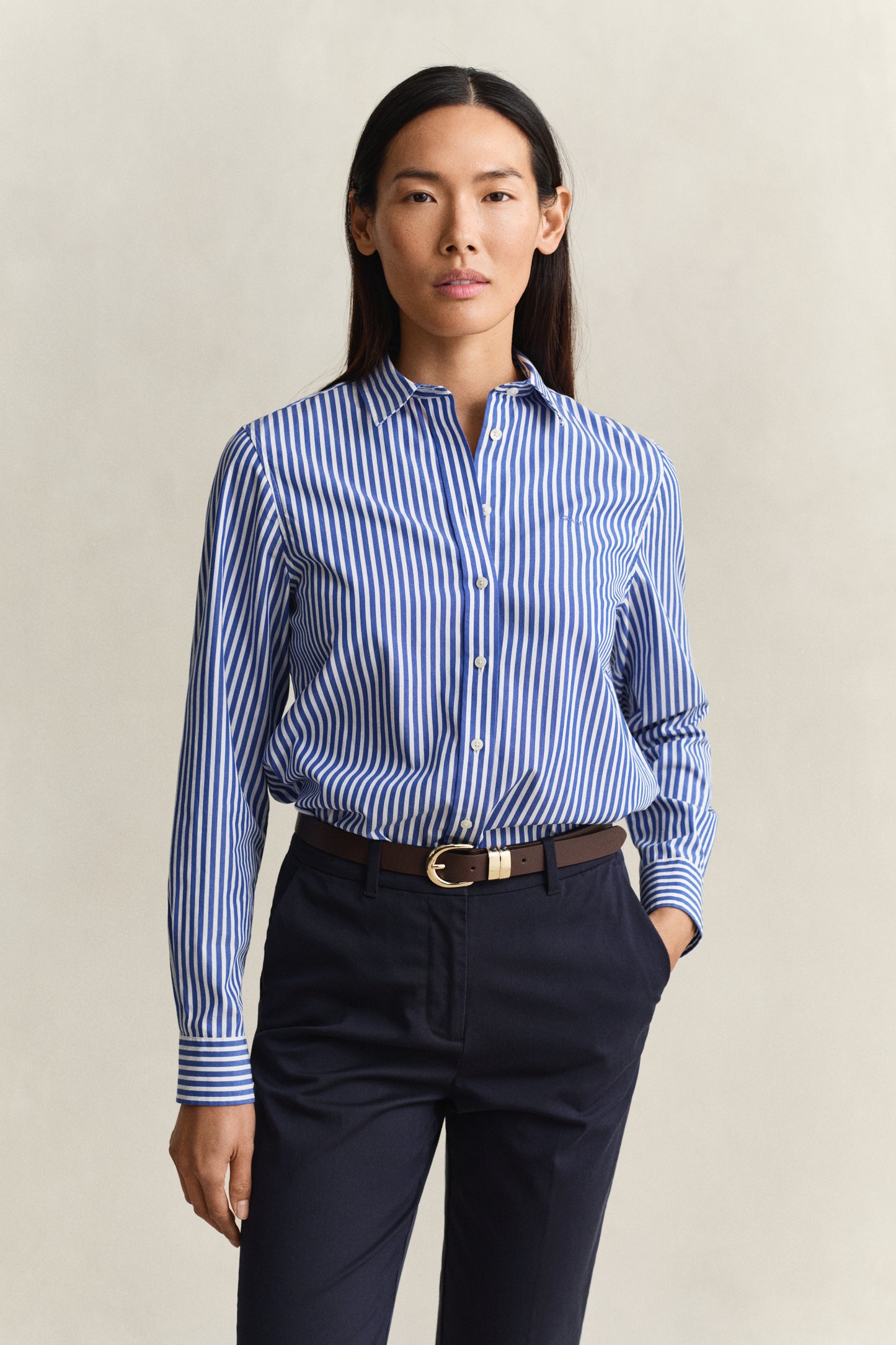 ROYAL BLUE, REG CLASSIC POPLIN STRIPED SHIRT, FRONT-VIEW BY GANT AU.