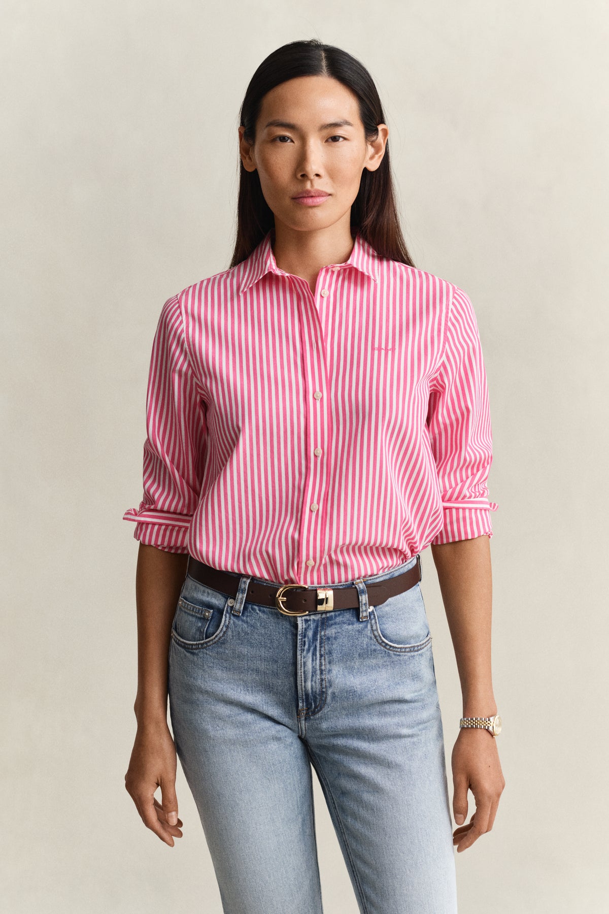 BRIGHT FUSCHIA, Classic Regular Poplin Shirt, FRONT-VIEW BY GANT AU.