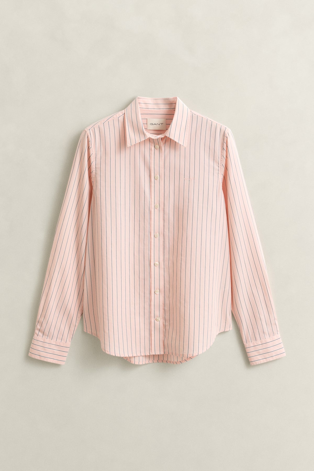APRICOT PINK, REG CLASSIC POPLIN STRIPE SHIRT, FLAT-LAY BY GANT AU.