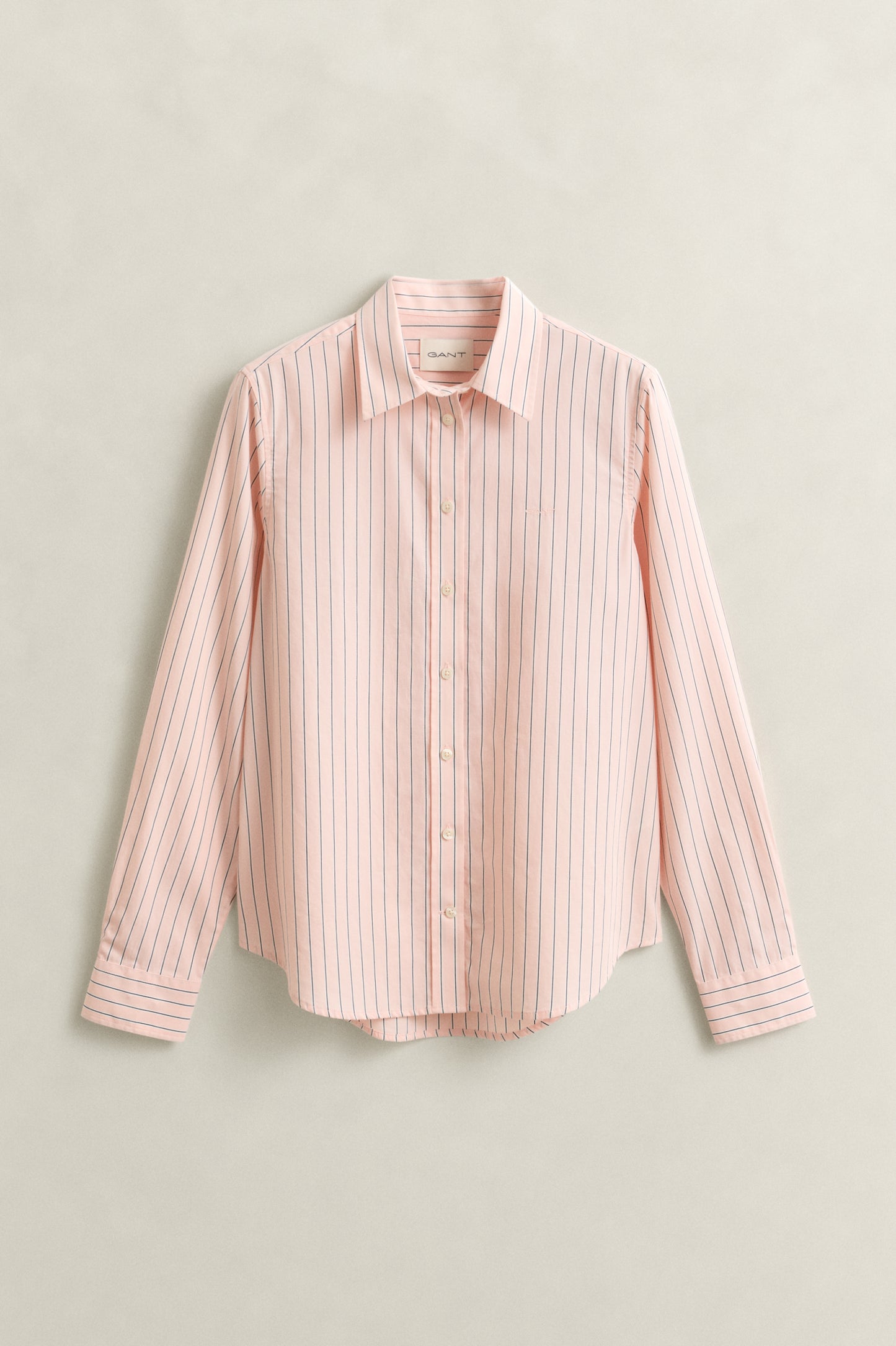 APRICOT PINK, REG CLASSIC POPLIN STRIPE SHIRT, FLAT-LAY BY GANT AU.