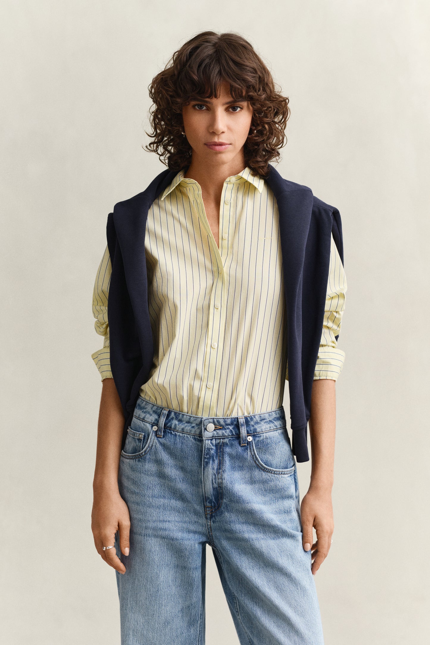 VANILLA YELLOW, REG CLASSIC POPLIN STRIPE SHIRT, FRONT-VIEW BY GANT AU.