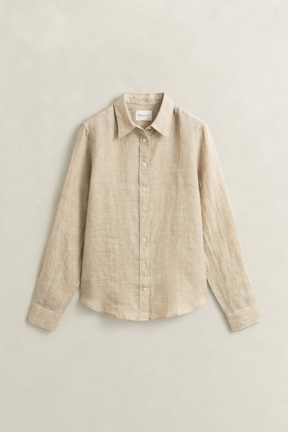 OAT BEIGE, REG LINEN LS SHIRT, FLAT-LAY BY GANT AU.