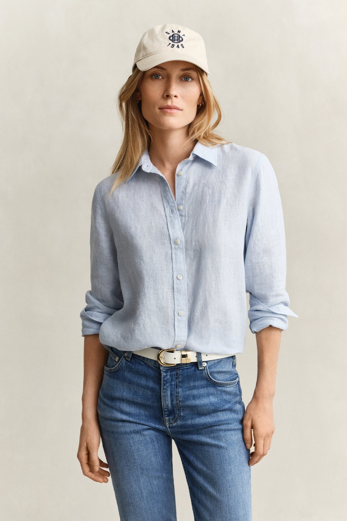 LIGHT BLUE, REG LINEN LS SHIRT, FRONT-VIEW BY GANT AU.
