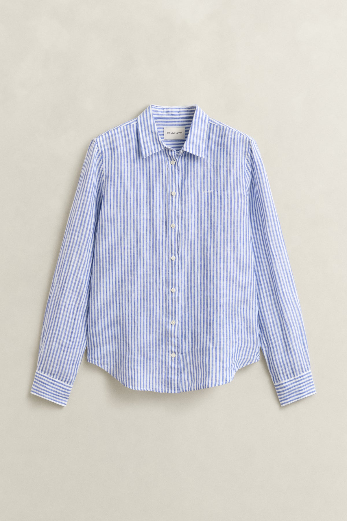 ROYAL BLUE, REG STRIPED LINEN LS SHIRT, FLAT-LAY BY GANT AU.