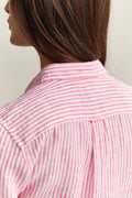 BRIGHT FUSCHIA, REG STRIPED LINEN LS SHIRT, CLOSE-UP BY GANT AU.