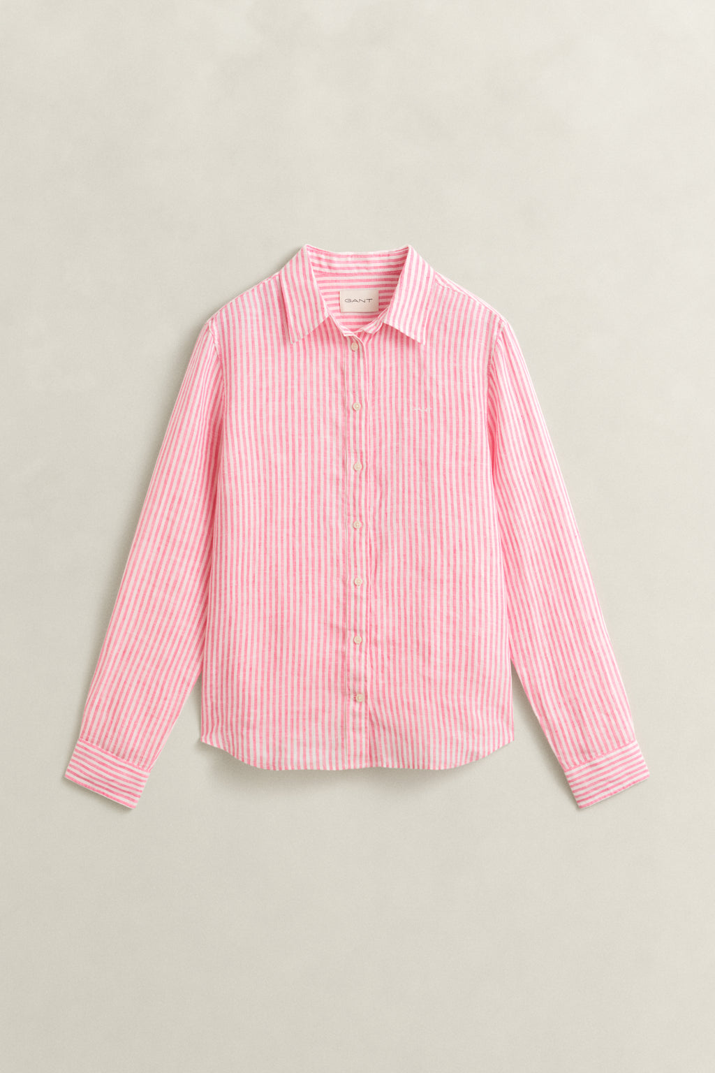 BRIGHT FUSCHIA, REG STRIPED LINEN LS SHIRT, FLAT-LAY BY GANT AU.