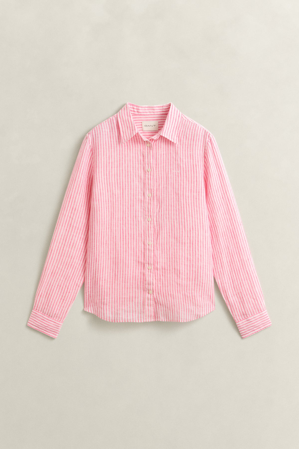 BRIGHT FUSCHIA, REG STRIPED LINEN LS SHIRT, FLAT-LAY BY GANT AU.