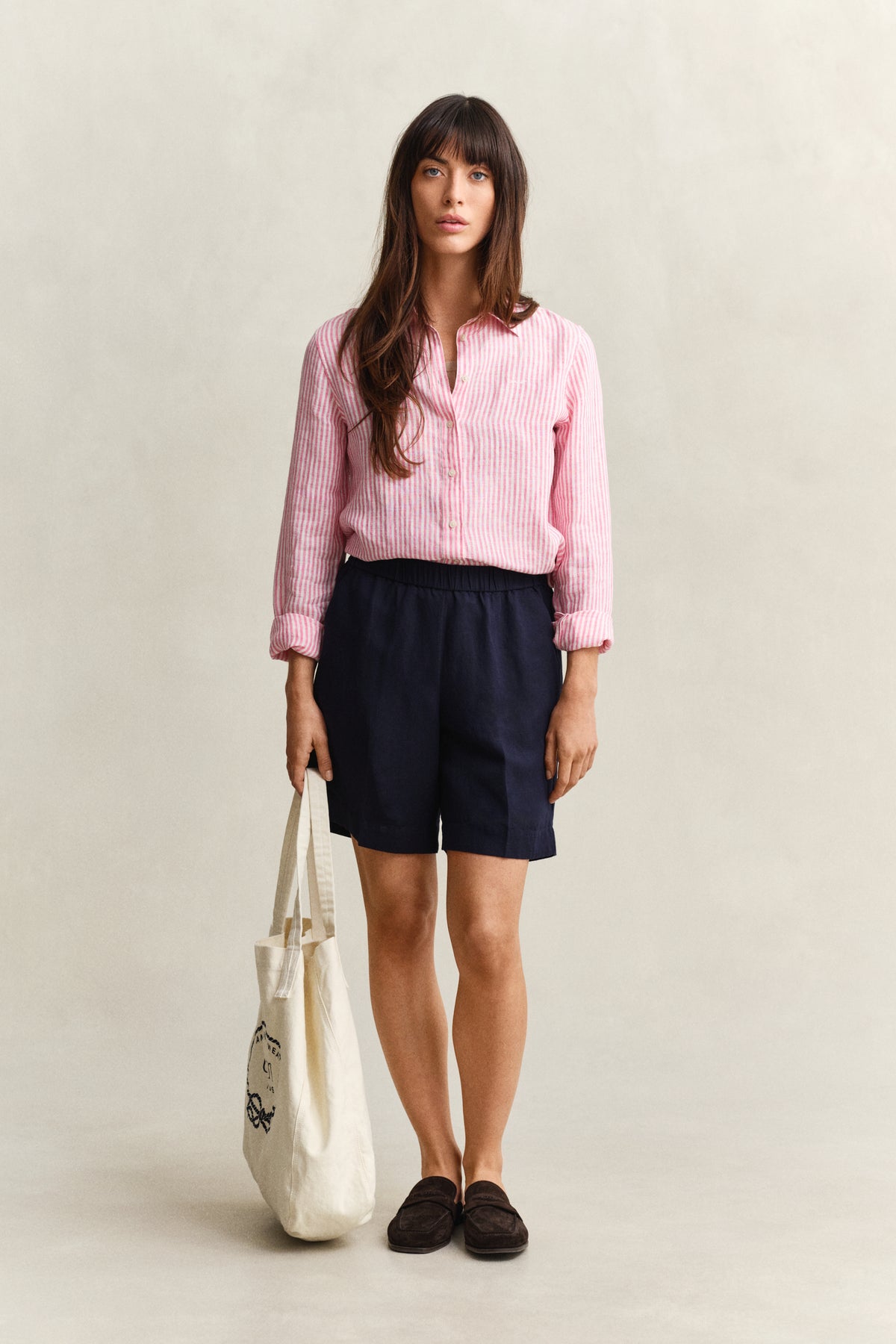 BRIGHT FUSCHIA, REG STRIPED LINEN LS SHIRT BY GANT AU.