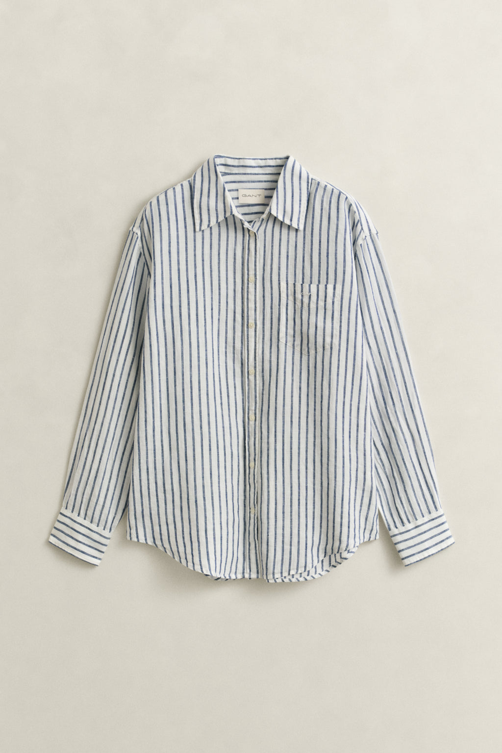 EVENING BLUE, REL STRIPED LINEN LS SHIRT, FLAT-LAY BY GANT AU.