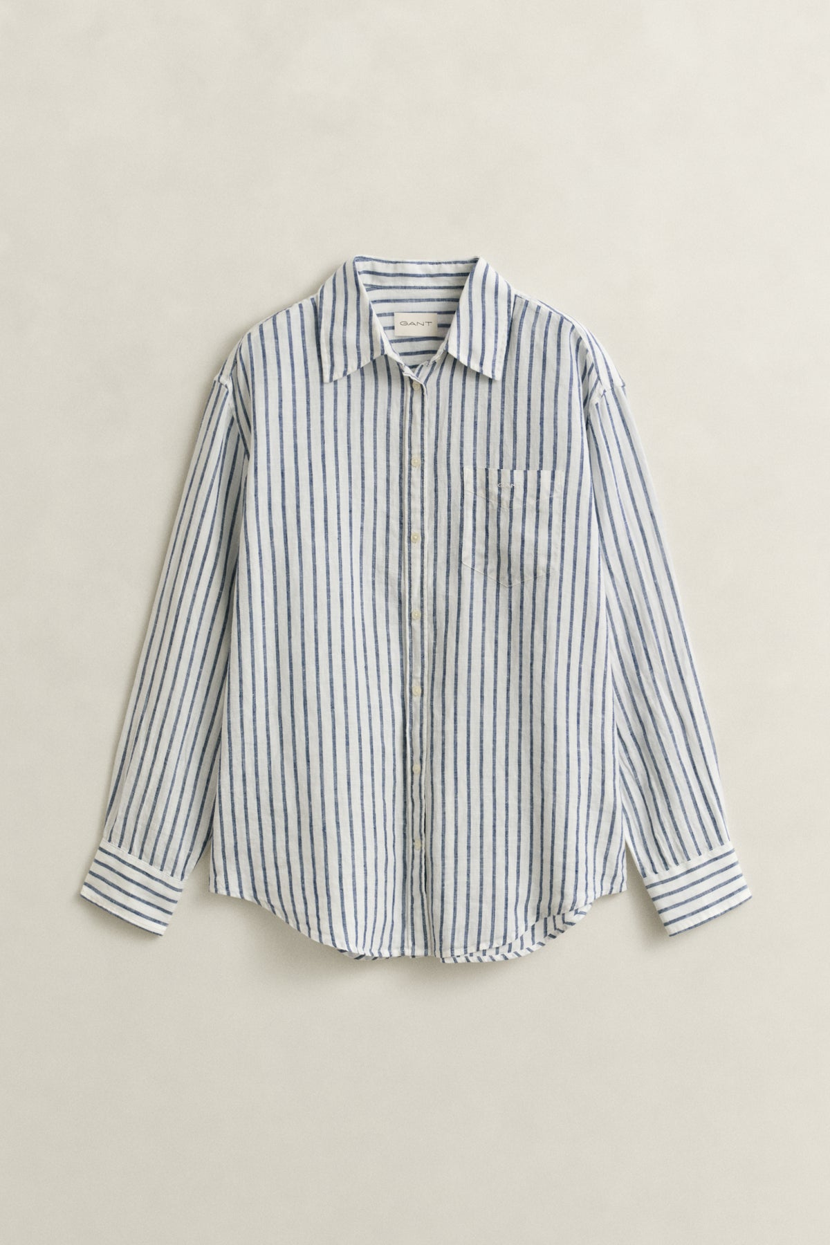 EVENING BLUE, REL STRIPED LINEN LS SHIRT, FLAT-LAY BY GANT AU.