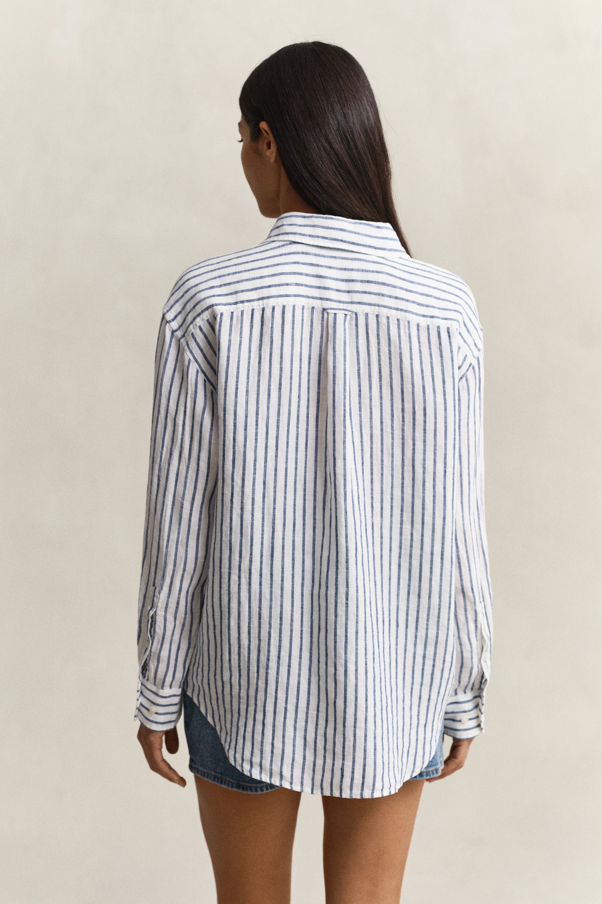 EVENING BLUE, REL STRIPED LINEN LS SHIRT, BACK-VIEW BY GANT AU.