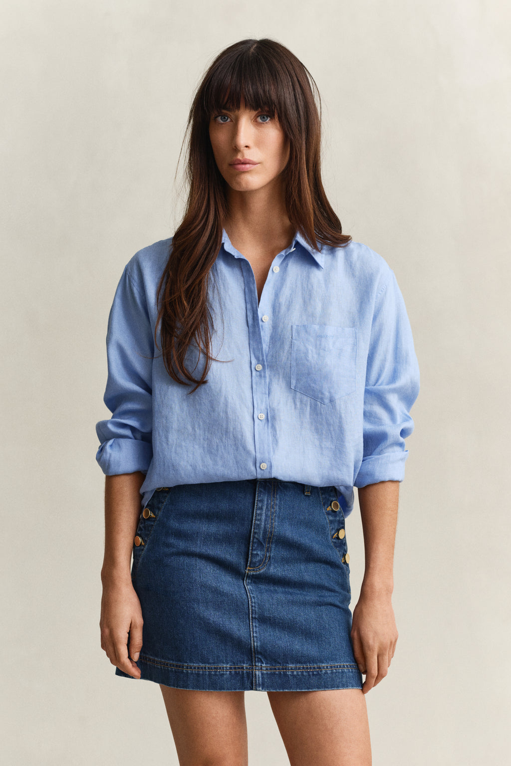 HYDRANGEA BLUE, REL LINEN LS SHIRT, FRONT-VIEW BY GANT AU.