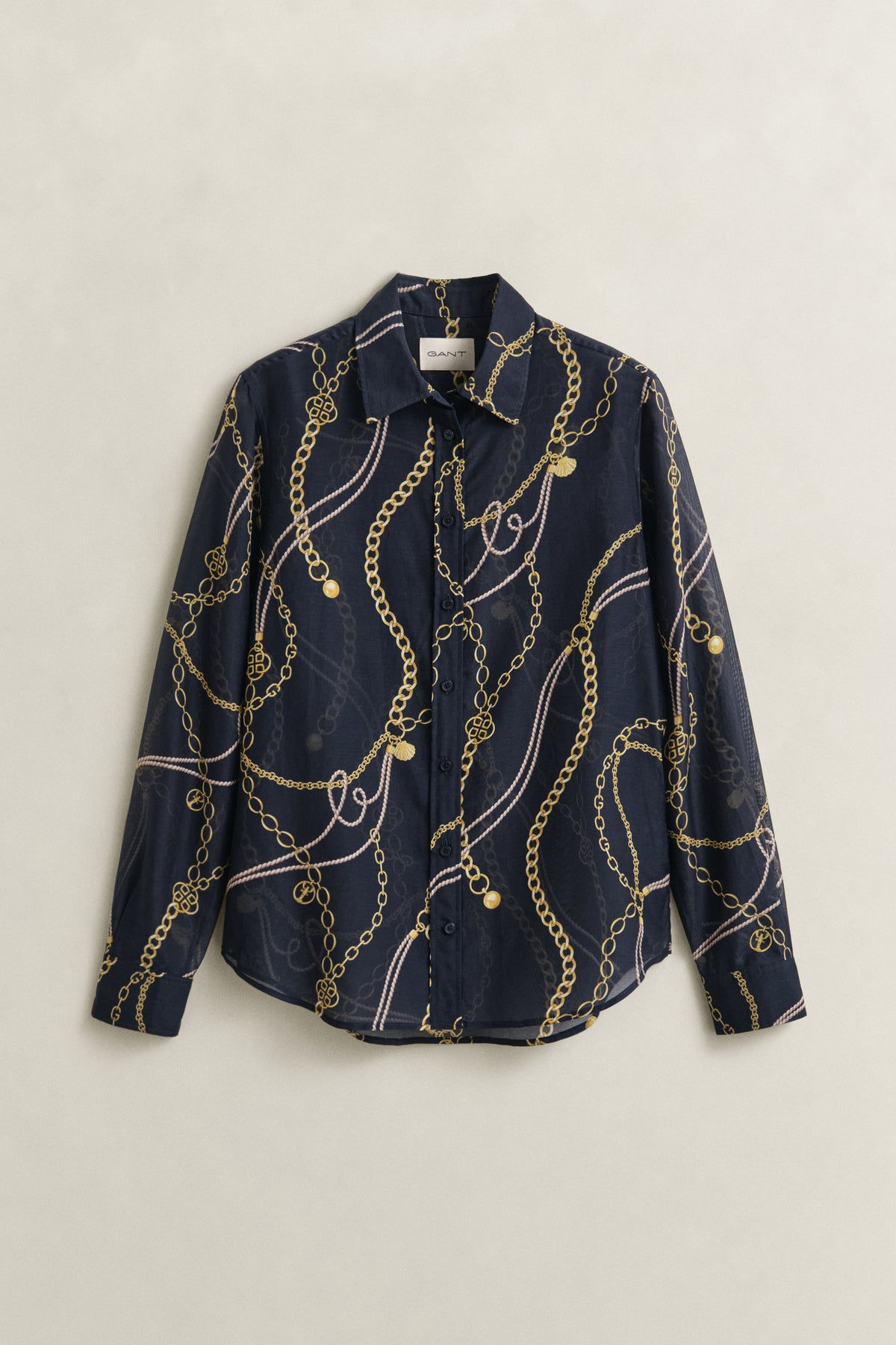 EVENING BLUE, REG PRINTED CTN SILK LS SHIRT, FLAT-LAY BY GANT AU.