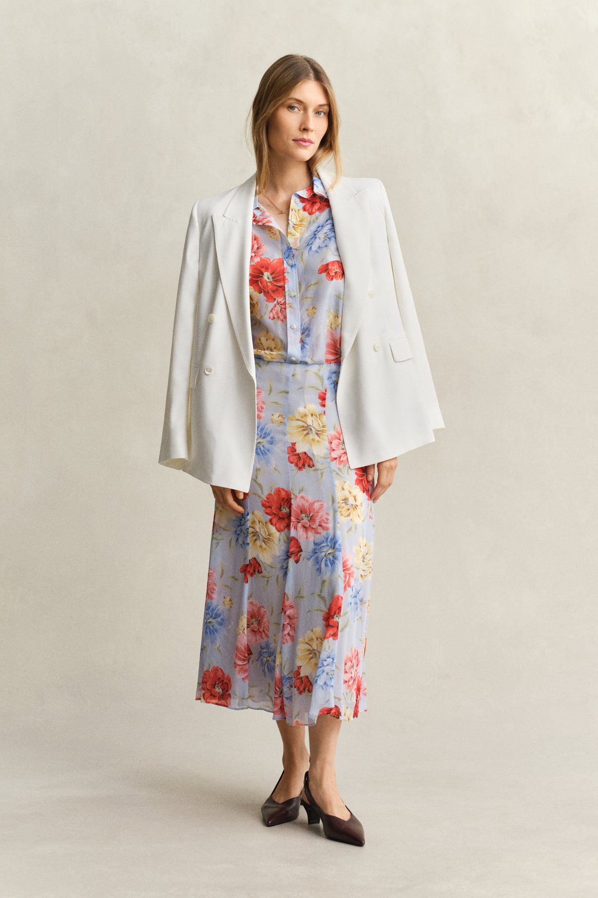 LIGHT BLUE, REG FLORAL PRINT CTN SILK LS SHIRT BY GANT AU.