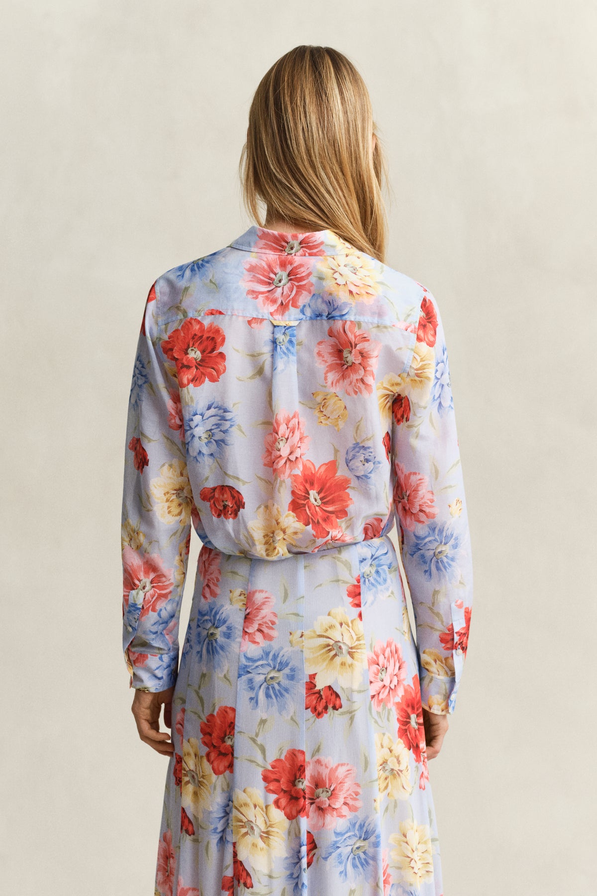 LIGHT BLUE, REG FLORAL PRINT CTN SILK LS SHIRT, BACK-VIEW BY GANT AU.