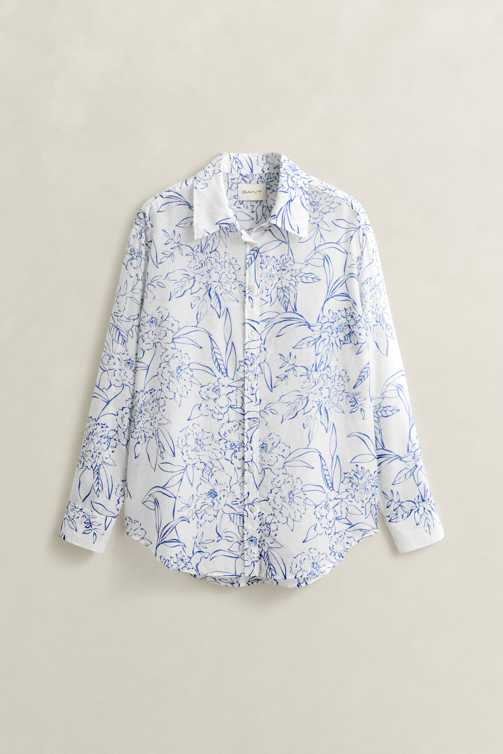 WHITE, REL FLORAL PRINT CTN SILK SHIRT, FLAT-LAY BY GANT AU.