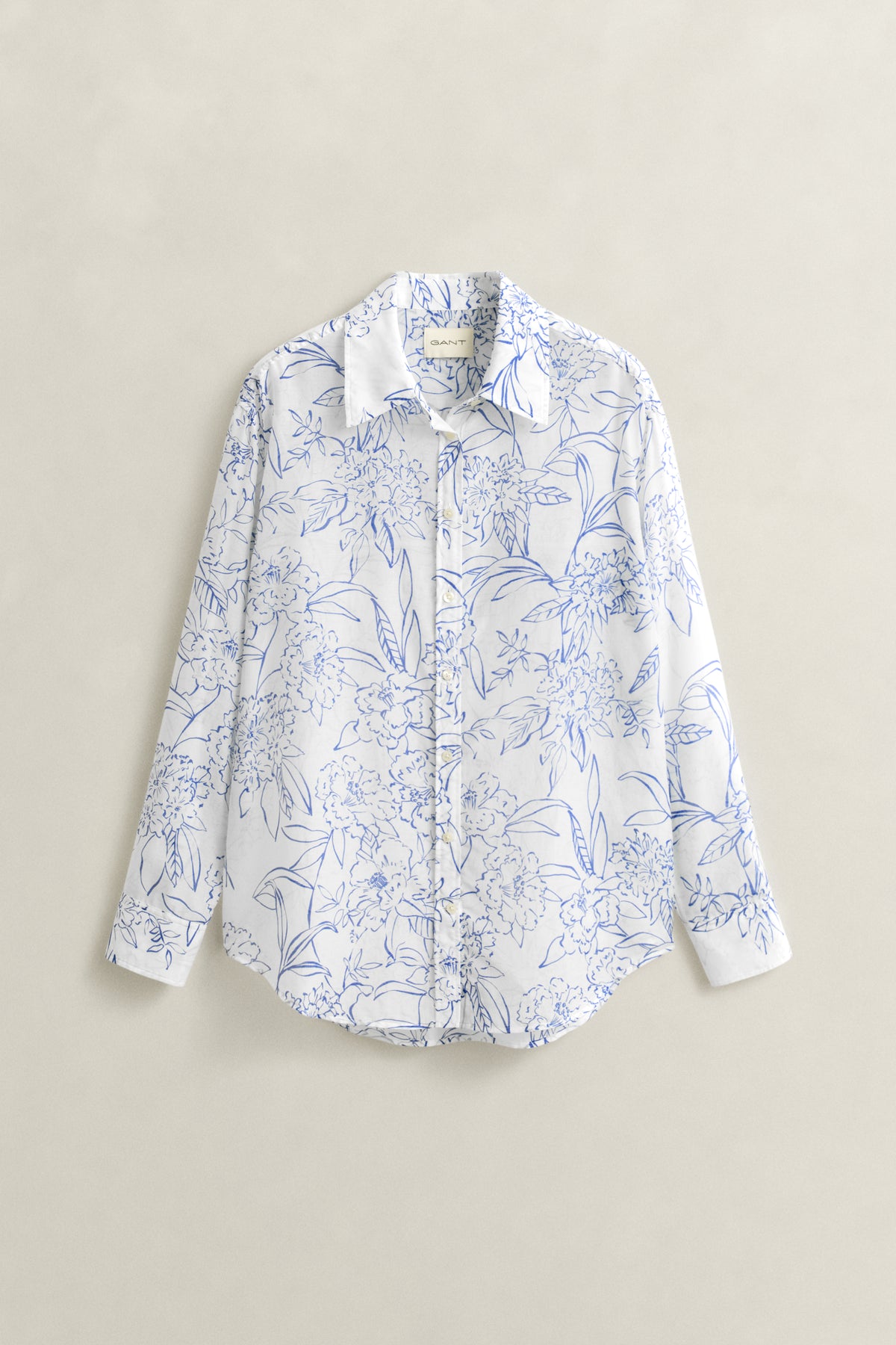 WHITE, REL FLORAL PRINT CTN SILK SHIRT, FLAT-LAY BY GANT AU.