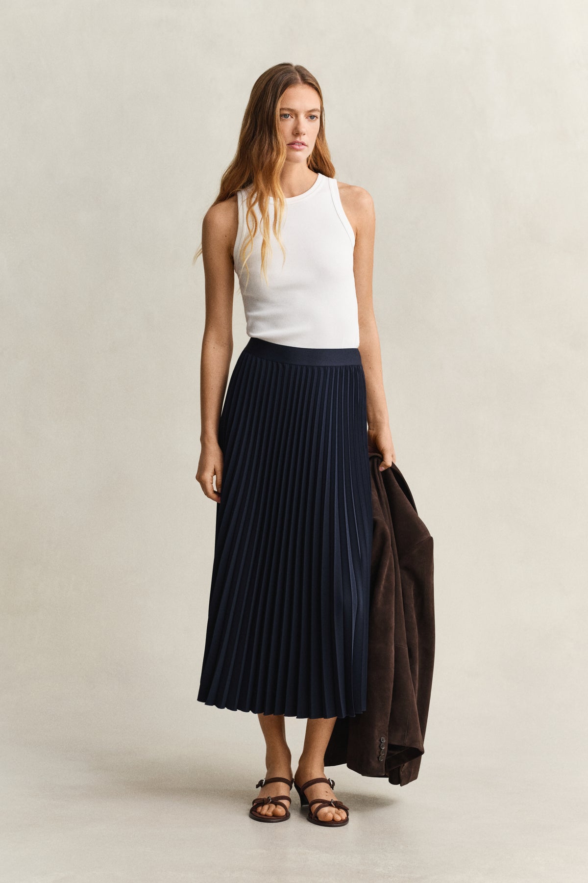 EVENING BLUE, Pleated Midi Skirt, FRONT-VIEW BY GANT AU.