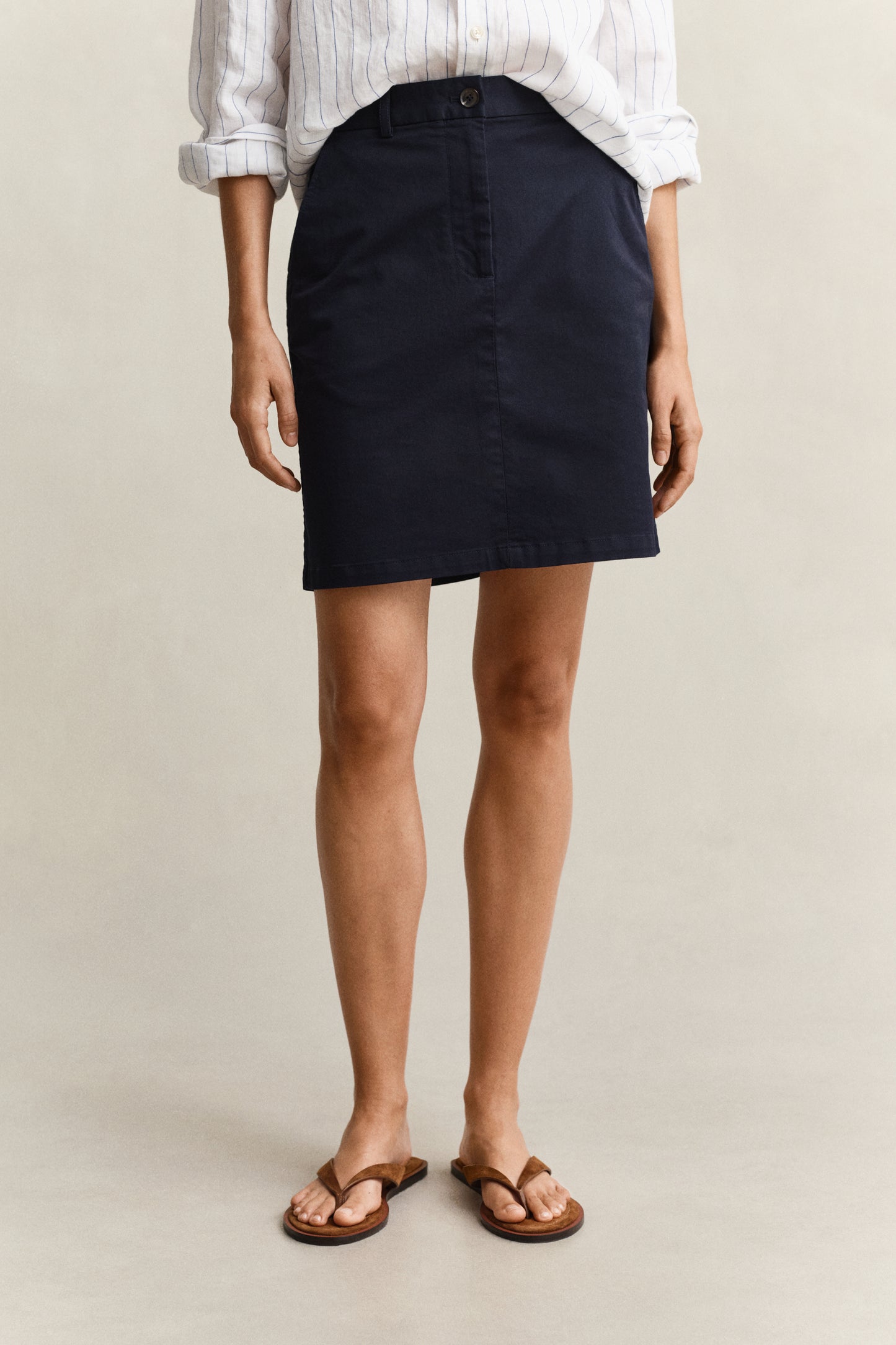 MODEL WEARING CHINO SKIRT