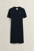 EVENING BLUE, STRETCH COTTON CABLE SS DRESS, FLAT-LAY BY GANT AU.