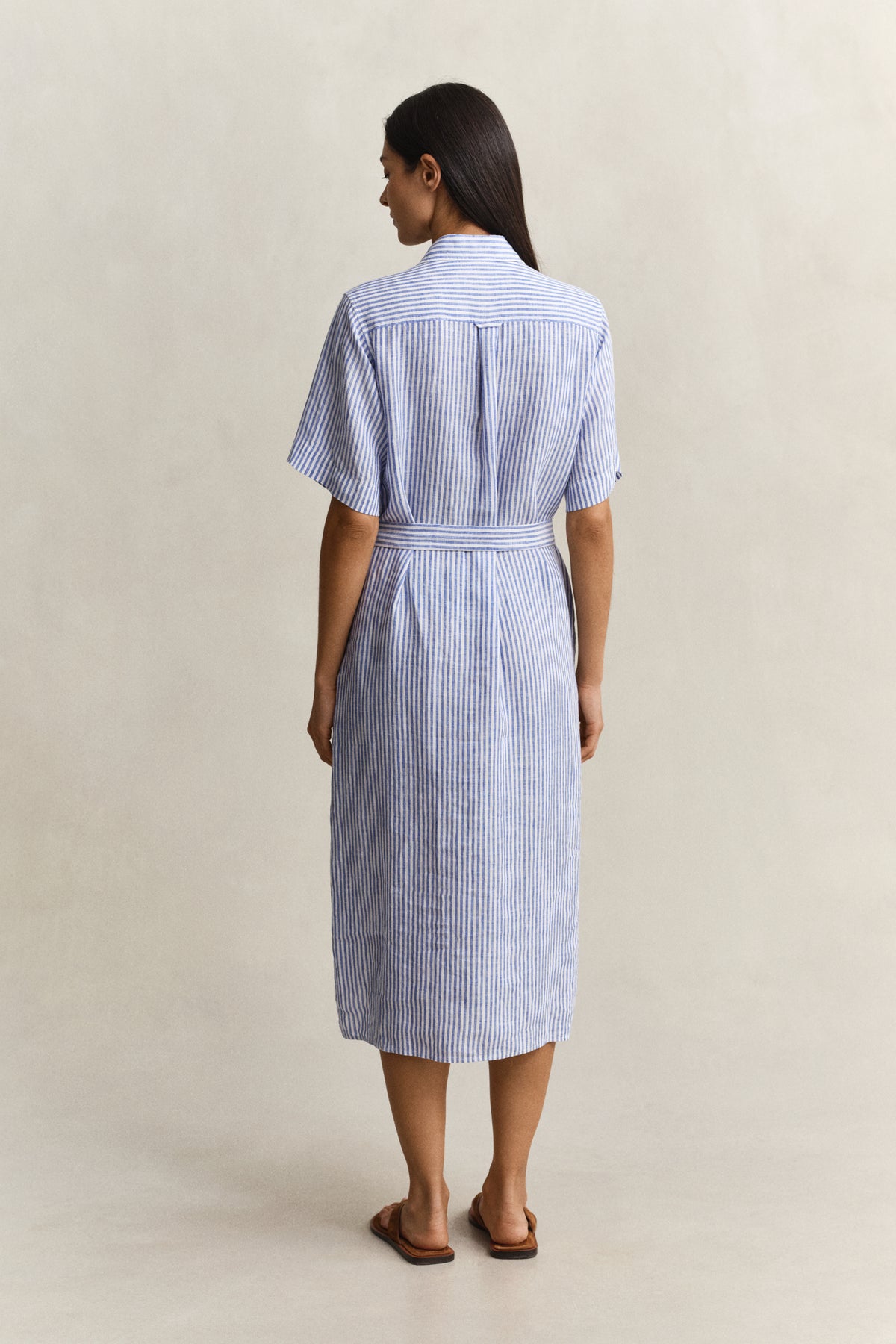 ROYAL BLUE, STRIPED LINEN SS SHIRT DRESS, BACK-VIEW BY GANT AU.