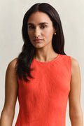 MODEL WEARING LINEN BIAS CUT MIDI DRESS
