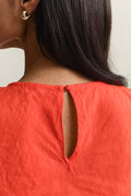 PERFECT RED, LINEN BIAS CUT MIDI DRESS, CLOSE-UP BY GANT AU.