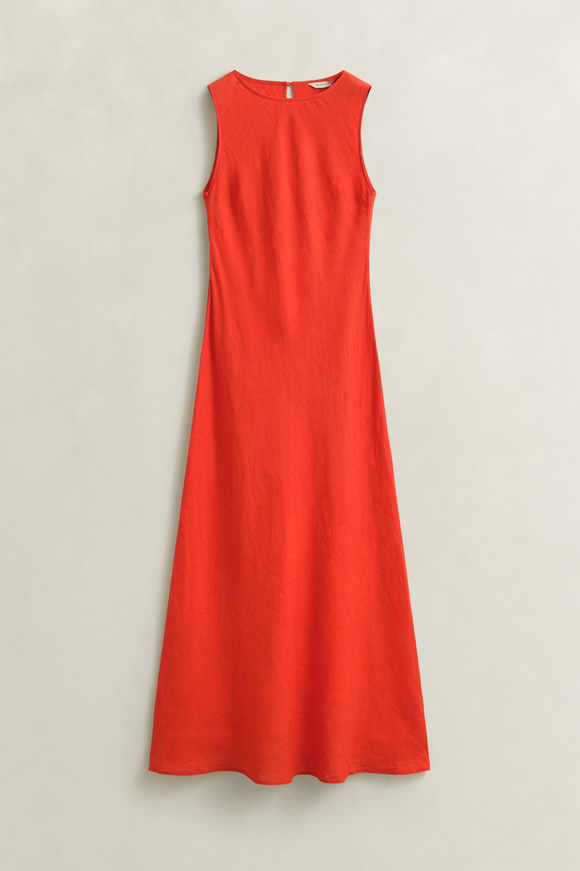 PERFECT RED, LINEN BIAS CUT MIDI DRESS, FRONT-VIEW BY GANT AU.