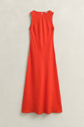 PERFECT RED, LINEN BIAS CUT MIDI DRESS, FRONT-VIEW BY GANT AU.