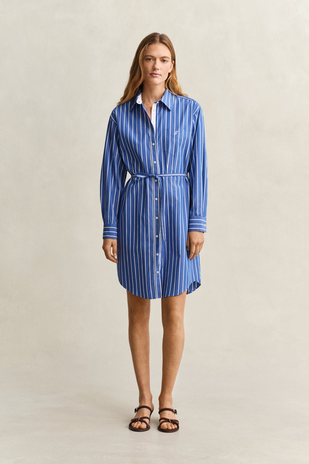 ROYAL BLUE, CLASSIC POPLIN STRIPE DRESS, FRONT-VIEW BY GANT AU.