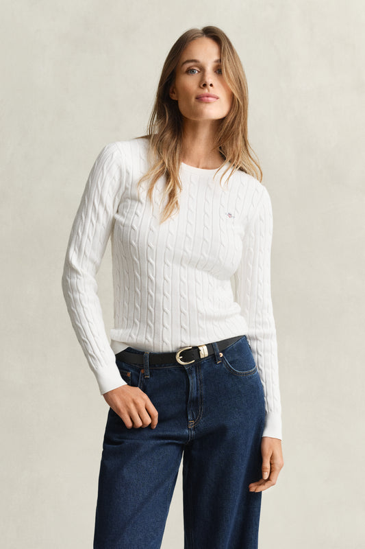 EGGSHELL, STRETCH COTTON CABLE C-NECK BY GANT AU.