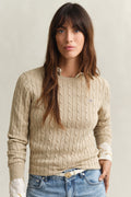 OAT BEIGE, STRETCH COTTON CABLE C-NECK, CLOSE-UP BY GANT AU.