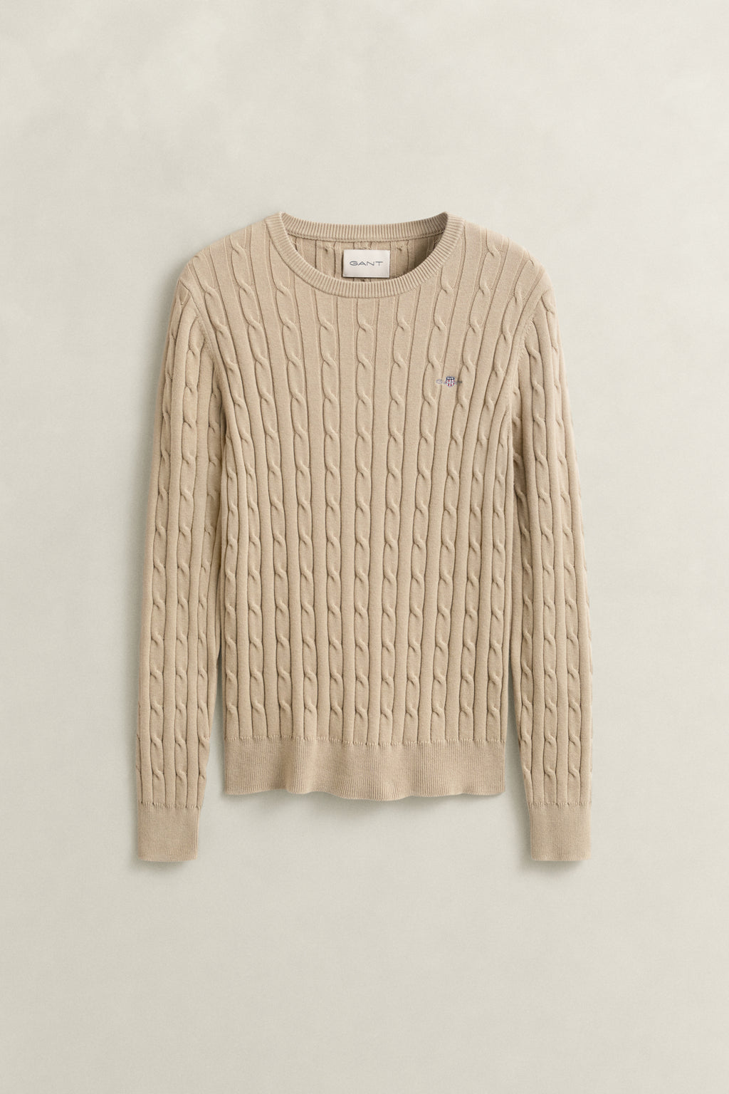 OAT BEIGE, Classic Cable Knit Sweater, FLAT-LAY BY GANT AU.