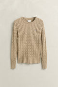 OAT BEIGE, STRETCH COTTON CABLE C-NECK, FLAT-LAY BY GANT AU.