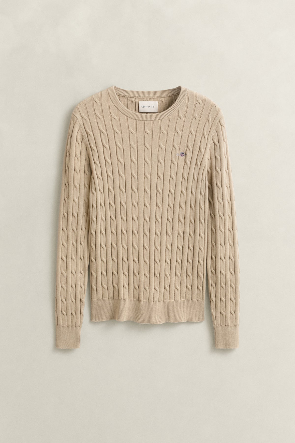 OAT BEIGE, Classic Cable Knit Sweater, FLAT-LAY BY GANT AU.