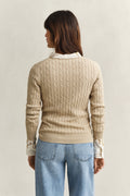 OAT BEIGE, STRETCH COTTON CABLE C-NECK, BACK-VIEW BY GANT AU.