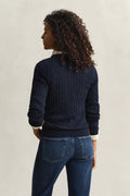 EVENING BLUE, STRETCH COTTON CABLE C-NECK, BACK-VIEW BY GANT AU.