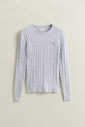 LIGHT BLUE, STRETCH COTTON CABLE C-NECK, FLAT-LAY BY GANT AU.