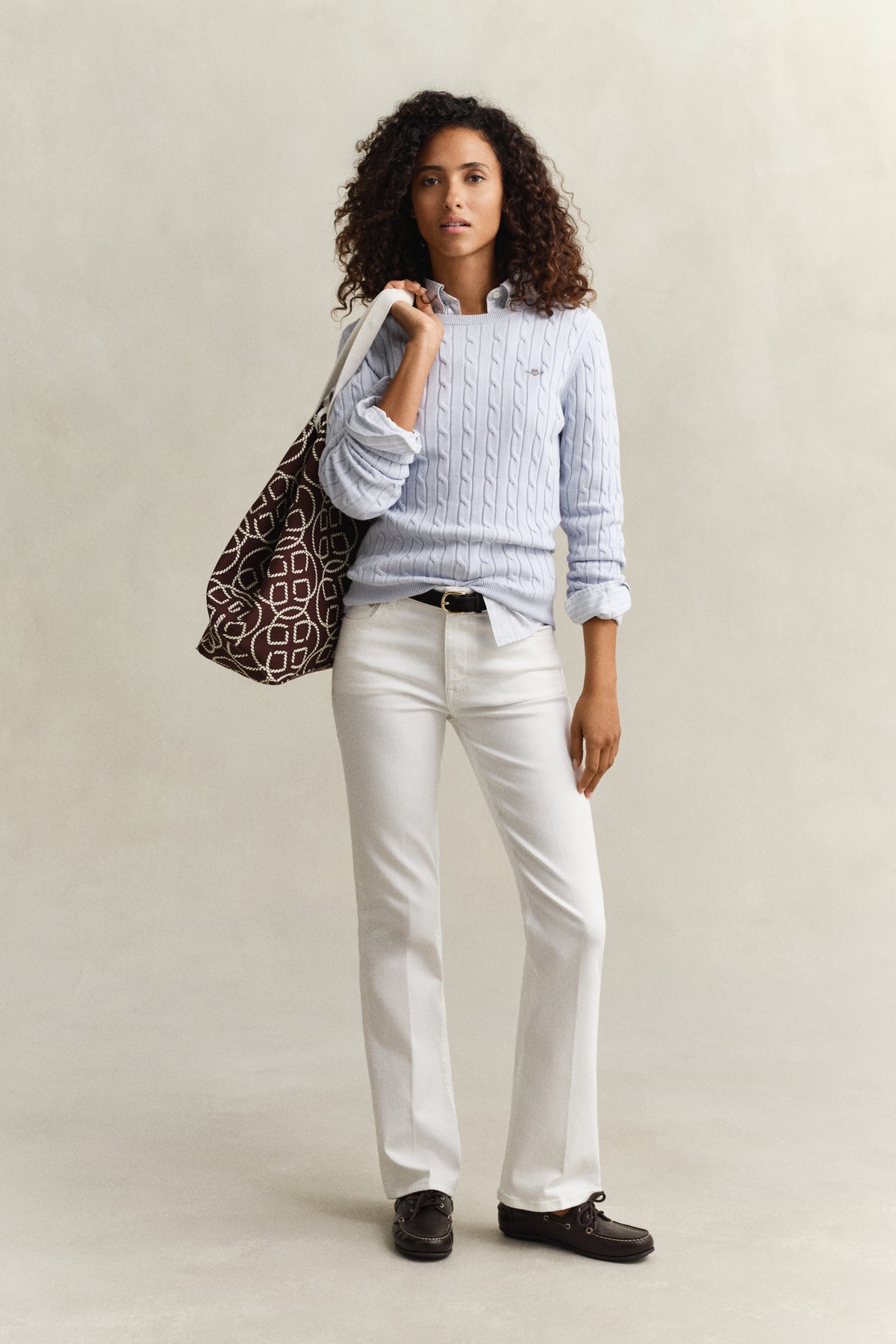 LIGHT BLUE, STRETCH COTTON CABLE C-NECK BY GANT AU.