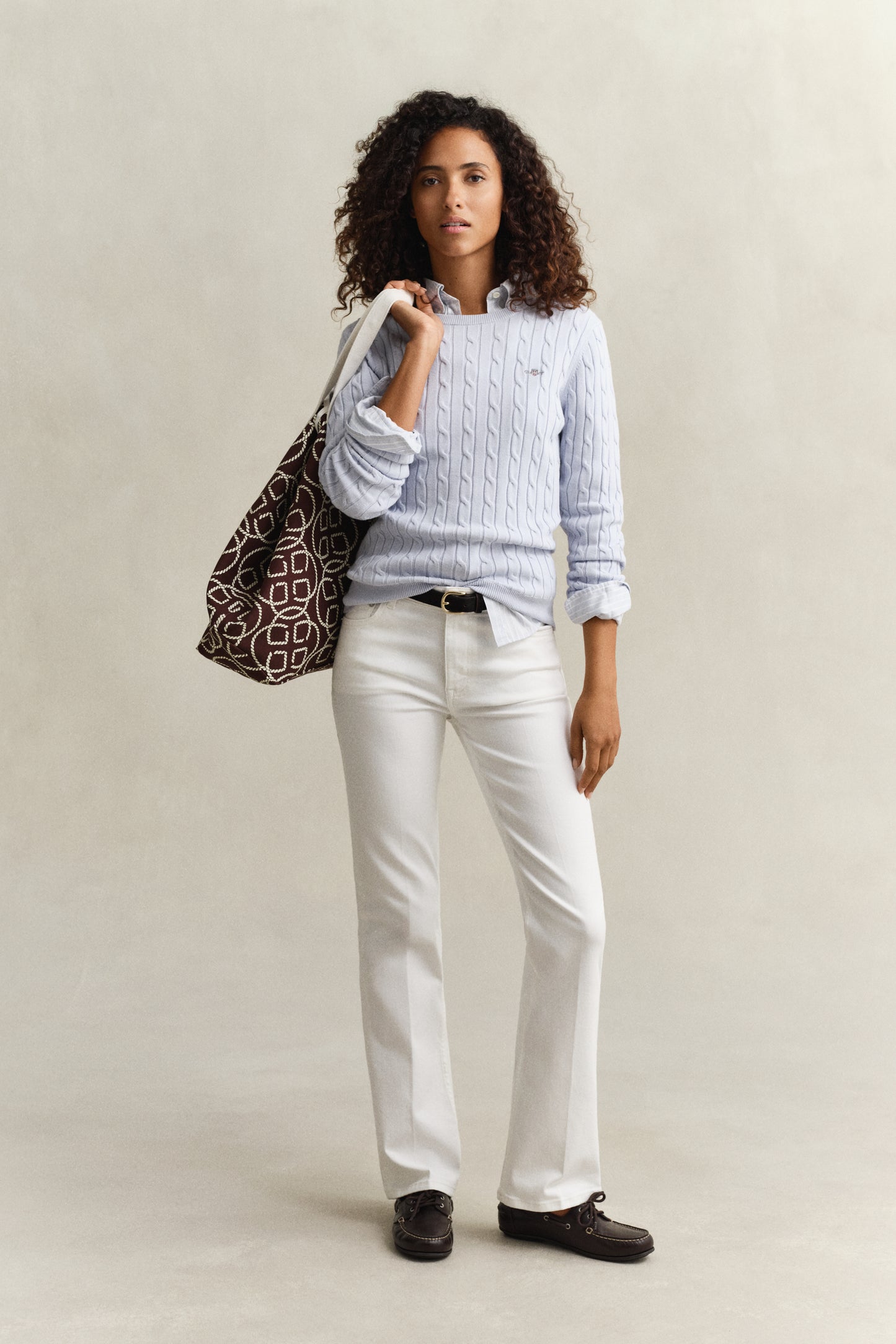 LIGHT BLUE, STRETCH COTTON CABLE C-NECK BY GANT AU.