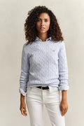 LIGHT BLUE, STRETCH COTTON CABLE C-NECK, FRONT-VIEW BY GANT AU.