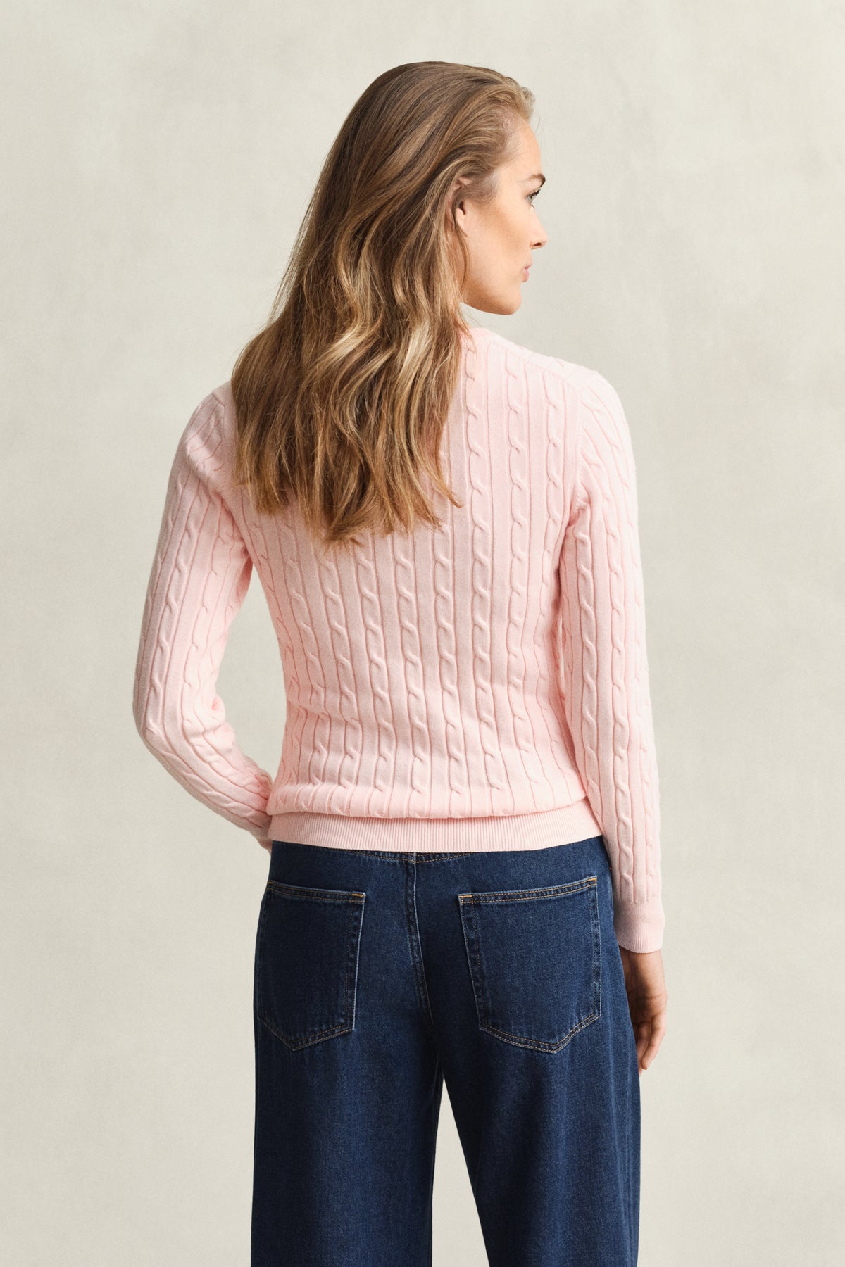 APRICOT PINK, Classic Cable Knit Sweater, BACK-VIEW BY GANT AU.