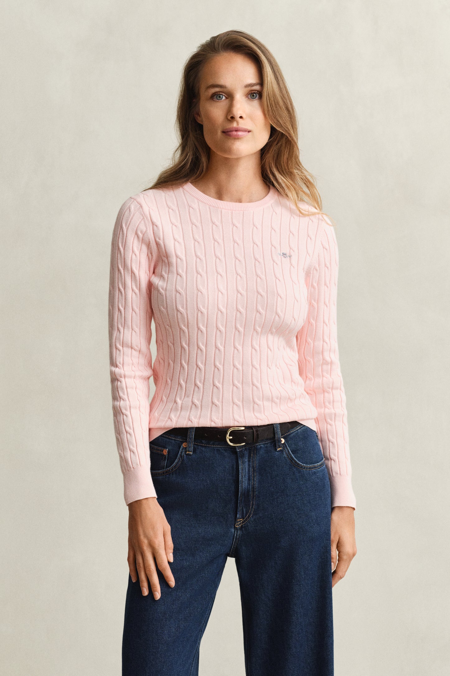 APRICOT PINK, Classic Cable Knit Sweater BY GANT AU.