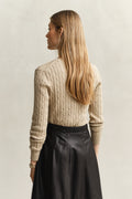 OAT BEIGE, STRETCH COTTON CABLE V-NECK, BACK-VIEW BY GANT AU.