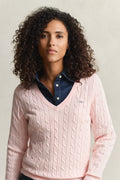 APRICOT PINK, STRETCH COTTON CABLE V-NECK, CLOSE-UP BY GANT AU.