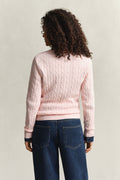 APRICOT PINK, STRETCH COTTON CABLE V-NECK, BACK-VIEW BY GANT AU.