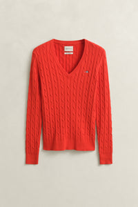 PERFECT RED, Classic Cable Knit Sweater, FLAT-LAY BY GANT AU.
