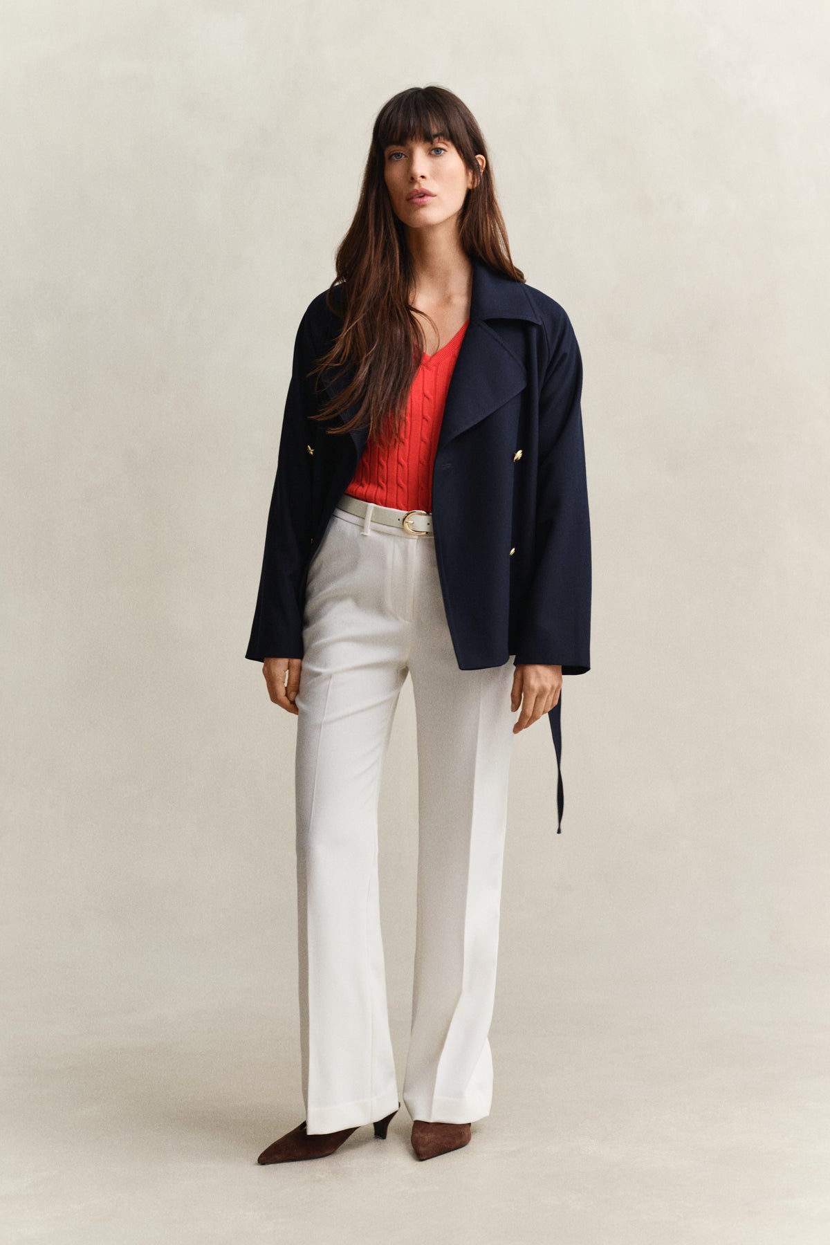 PERFECT RED, STRETCH COTTON CABLE V-NECK BY GANT AU.